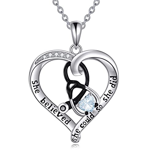WINNICACA Nurse Graduation Necklace Mothers Day Gifts for Mom - Sterling Silver Birthstone Stethoscope Heart Necklace for Women Doctors & Medical Students