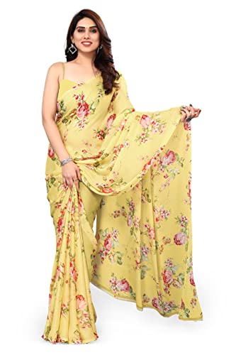 Image of MIRCHI FASHION Saree for Woman Chiffon Floral Printed | Breathable Lightweight Summer Sari for Office and Home Use with Blouse Piece (Available in 20 Colors)