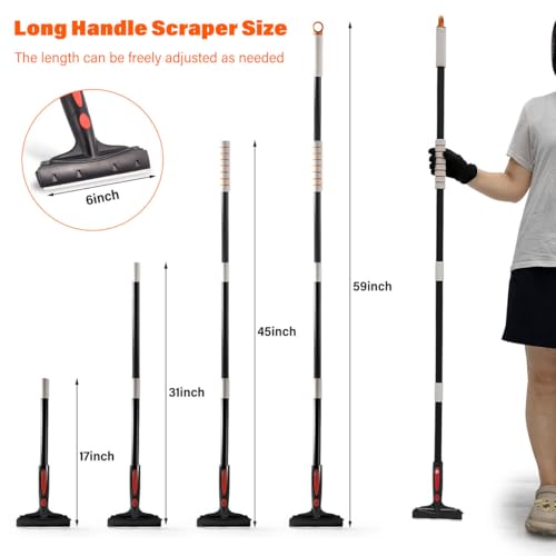 Image of Gomake Extendable Floor Scraper Heavy Duty 6 inch Wide Razor Blade Scraper Tool with 17''-59 inch （1.4ft- 4.9ft）Long Handle, 10PCS Extra Metal Blades for Cleaning Glass Wall Gum Paint Tile Glue