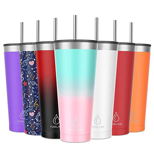 Becher mit Deckel und Strohhalm 740ml, YOELIKE Doppelwandiger, vakuumisolierter Edelstahl-Kaffeebecher für Reisen, Zuhause, Büro, Innen- und Außenbereich - 24 Stunden kalt und 12 Stunden heiß halten Cover