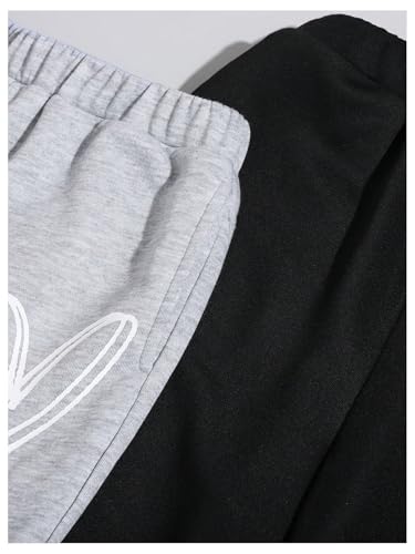 SweatyRocks Pacote com 2 calças de moletom femininas com estampa de coração elástica cintura alta e