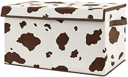 Sweet Jojo Designs Wild West Cow Print Boy Small Fabric Toy Bin Storage Box Chest For Baby Nursery or Kids Room - Brown and Cream Western Southern Country Animal
