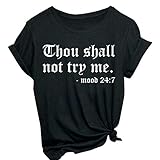 Yuan Women Thou Shall Not Try Me Letter Print Shirt Short Sleeve Tops Casual Tee (Black,L)