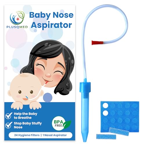 PLUSQMED, Baby Nasal Aspirator, SnotSucker,Baby Nose Mucus Sucker Starting from Newborn Infants Kids,Baby Nose Sucker,Nose Suction,Baby Nasal Cleaner,Easy to Clean, with 24 Hygiene Filters