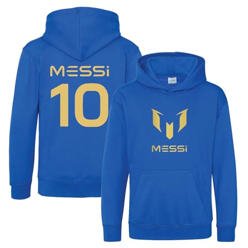 BlackMacaw Kids Lionel Messi Inspired Soccer Hoodie - Messi Merch - Boys & Girls Gift Top - Tee - Size 3-13yrs - Number 10 #10_BLUE_12-13