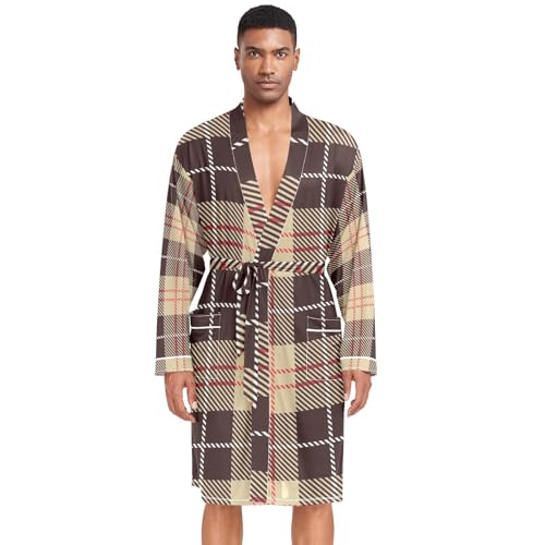 Amooorous Albornoz cuadrado naranja marrón para hombre, bata cálida para hombre, pijama para hombre, camisa con cuello en V, bata para hombre, para hospital, talla L