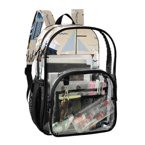 ALAZA Sailor Dachshund Dog Boat Clear Backpack PVC Transparent Bookbag Heavy Duty for Student Boy Girl Kids Adult School Travel Work2