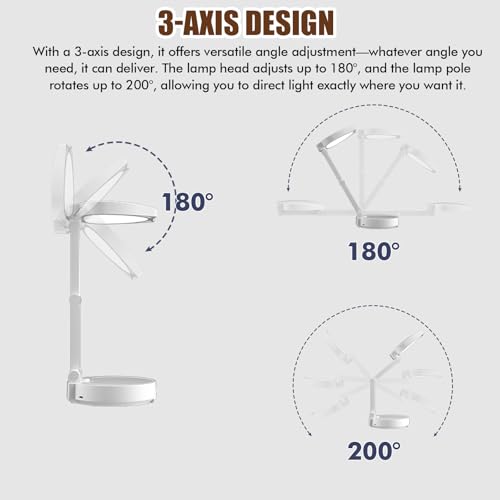 GOEDCH LED Tischlampe Faltbare: 2400mAh Schreibtischlampe LED Faltbar & Tragbar mit 3 Lichtmodi und Akku Aufladbar, Dimmbar Schreibtischlampe Kinder für Schlafzimmer Lesen Lernen, Weiß