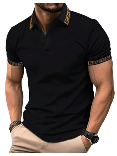 RoseSeek Mens Collared Neck Half Button Golf Shirts Short Sleeve Work Shirt Casual Performance Tops Black Large
