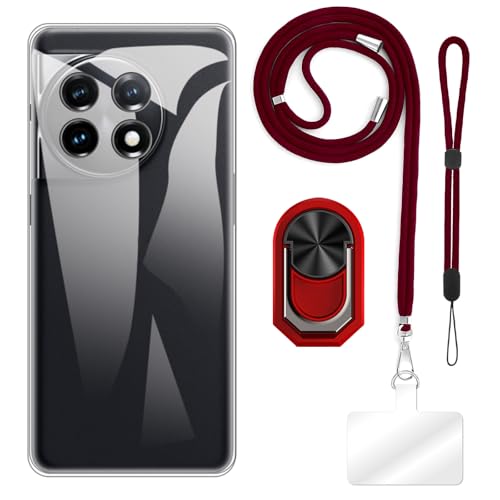 ESACMOT [4 in 1] �P�[�X Oneplus 11R 5G Solar Red �Ƃ̌݊�������A�X�g���b�v�A���X�g�o���h�A�����O�t���A�ϏՌ��ی�J�o�[���s�p�Z�b�g (�N���A�P�[�X + ���b�h�Z�b�g)
