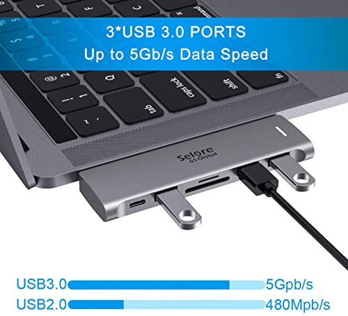 Usb C Adapter For Macbook Pro/Macbook Air M1 2020 2019 2018 13" 15" 16", 6 In 1 Usb-C Hub Macbook Pro Accessories With 3 Usb 3.0 Ports,Usb C To Sd/Tf Card Reader And 100W Thunderbolt 3 Pd Port #TOP2