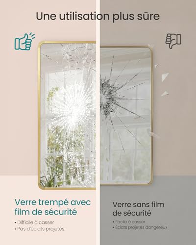 Miroir mural alu 91x61 cm verre trempé doré SONGMICS