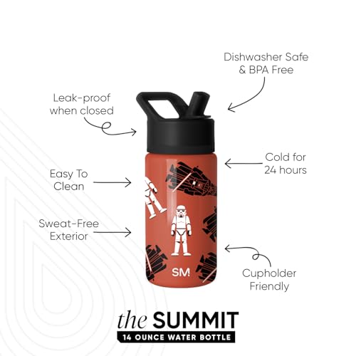 Image of Simple Modern Kids Summit Water Bottle with Straw Lid | Star Wars 14oz Stainless Steel Cup Insulated Tumbler for Boys, School | Here Comes Trouble
