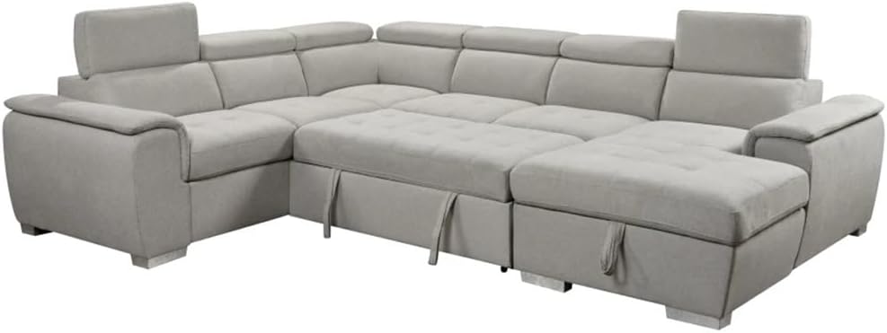 125" U Shaped 7-seat Sectional Sofa Couch with Adjustable Headrest, Bed with Storage Chaise-Pull Out