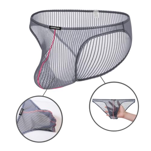 Men's See Through Briefs Sexy Low Rise Underwear Mesh Breathable Stripe Panties for Man2