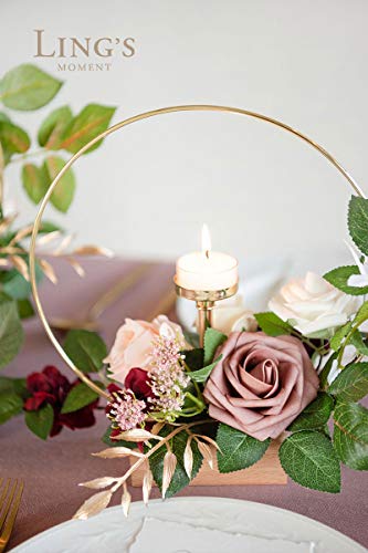 Ling's Moment Candle Holder Hoop Wreath Floral Centerpieces For Sweetheart Table, Head Table, Ceremony Reception Artificial Flowers Wedding Decorations (Set Of 3, Dusty Rose) #TOP3