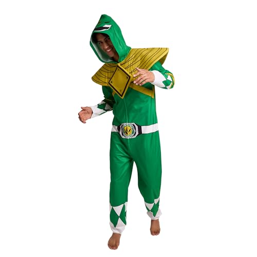 Bioworld Power Rangers Green Ranger Adult Long Sleeve Hooded Cosplay Onesie Costume Union Suit-XL