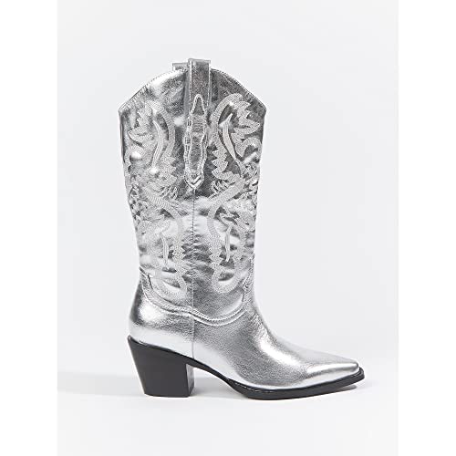 Image of keleimusi Women's Western Cowgirl Ankle Boots Stacked Block Heel Cowboy Booties Steel Toe Heeled Short Cowboy Boots Western Booties