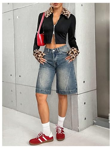 Milumia Women's Leopard Print Y2k Crop Jacket Faux Fur Trim Coat Outwear Clubwear4