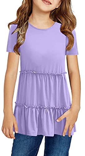 Image of Haloumoning Girls Crew Neck T Shirts Peplum Babydoll Tops Tees 4-15 Years | Girls T-Shirts, Casual Loose Tunic Tops, Cute Ruffle T Shirts, Short Sleeve Shirts, Long Sleeve Blouse
