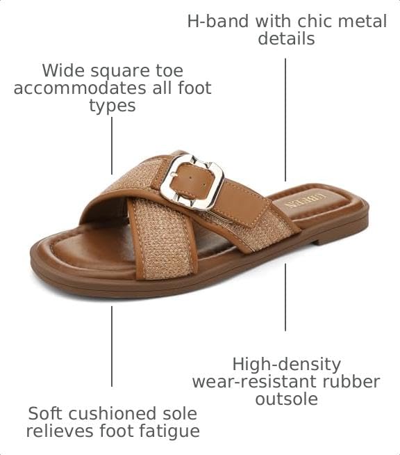 Image of UBFEN Womens Square Toe Flat Sandals Slides Dressy Comfortable for Beach