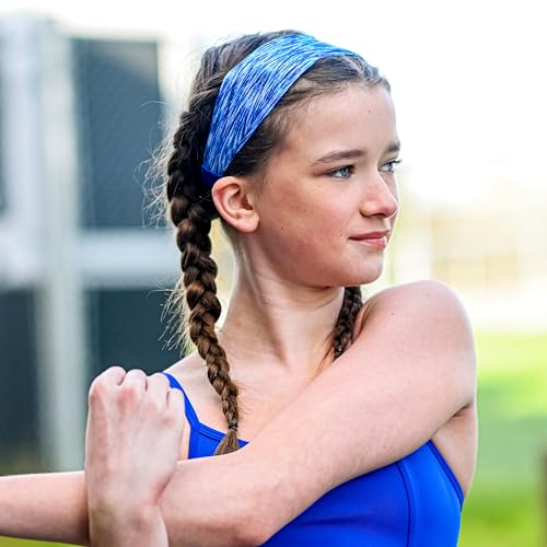 Image of FROG SAC Sport Headbands for Girls, Adjustable Non Slip Athletic Sports Hair Bands for Women, Stretch Elastic Workout Mesh Headband for Yoga Running Exercise Soccer (Rainbow /Black /Blue Tie Dye)