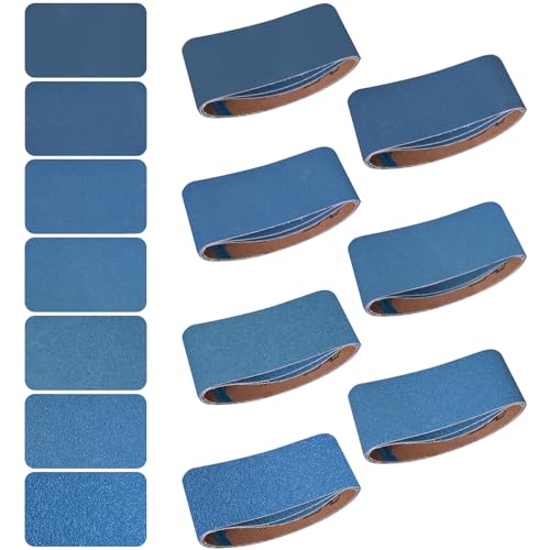 Aolabela 3x18 Inch Sanding Belts 21 Pcs 7 Grits Sizes (3 Each of 40/60/80/120/150/240/400 Grits) Heavy Duty Belt Sander Zirconia Belt Sander Paper for Wood Metal Stainless Steel Cars and Furniture