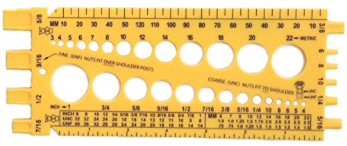Stainlesstown Nut Bolt Thread Gauge (Yellow) - Measures Diameter, Thread Pitch & Length - Fractional #4 to 1" & Metric 3mm to 22mm - 1/4" Thick Hard Plastic by Stainless Town - Used condition - US$9.31
