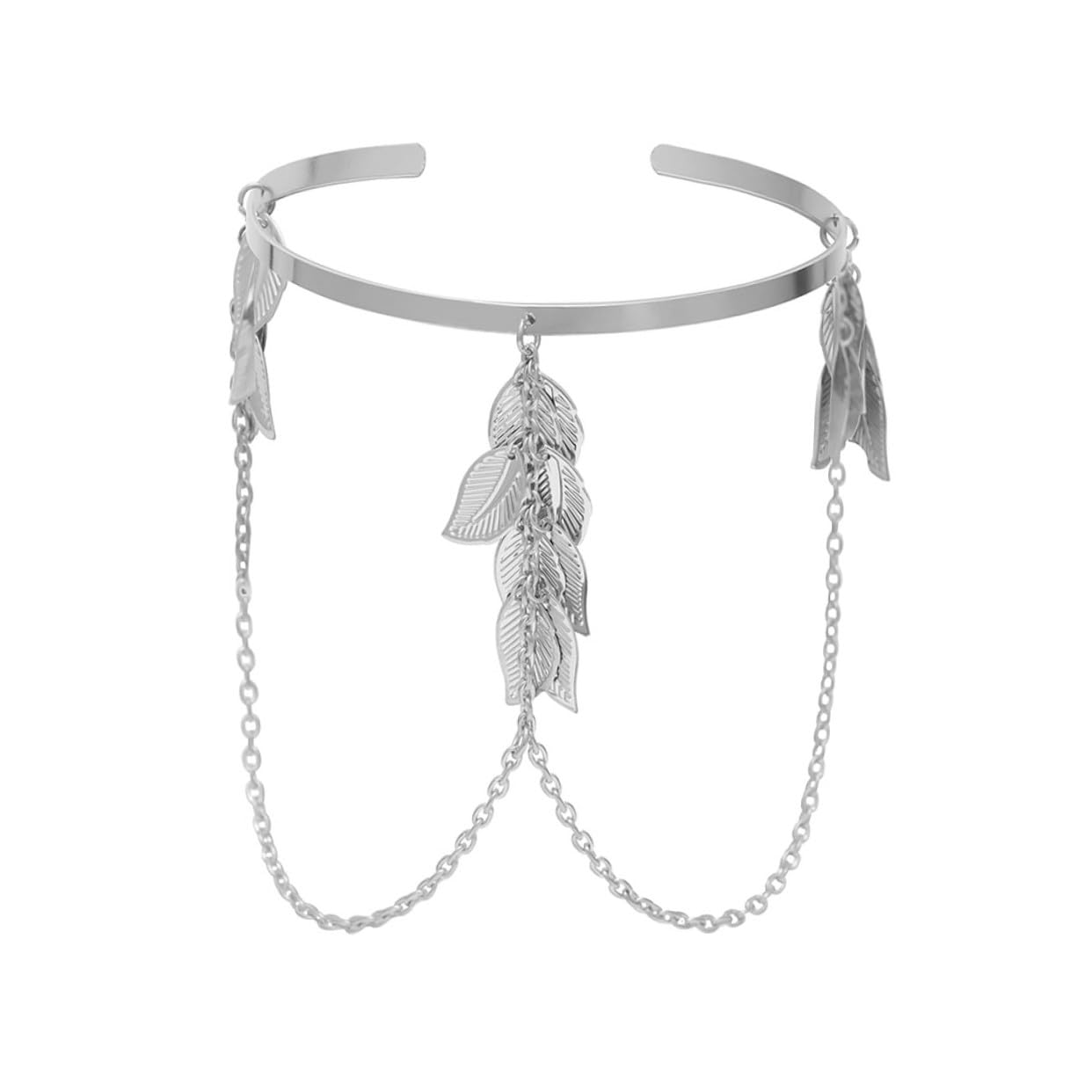 FOYTOKI Brazalete De Brazo Forma De Hoja y Cadena Borlas Plateado, Accesorio Decorativo Femenino Para Fiestas, Banquetes y Uso Diario, Tamaño Ajustable y Estilo Geométrico
