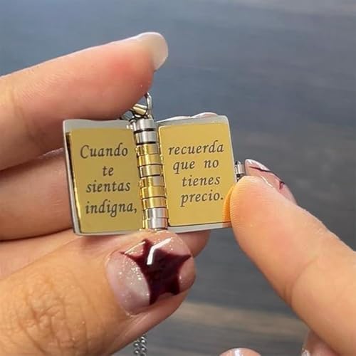 Spanish My Little Star Book Necklace for Daughter Son, Mi Pequeña Estrella Engravable 6 Pages Openable Book Necklace, Adjustable Mini Pendant Jewelry Gift for Birthday Graduation4