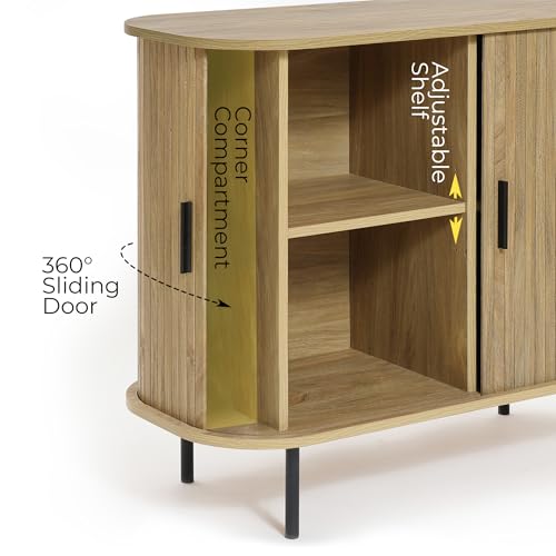 LuxenHome-35-Accent-Cabinet-Buffet-Cabinet-with-Storage-Mid-Century-Modern-Small-Storage-Cabinet-Bar-Liquor-Sliding-Door-Sideboard-Cabinet-for-Kitchen-Living-Room-Entryway-Light-Brown LuxenHome 35 Accent Cabinet Buffet Cabinet with Storage Mid Century Modern Small Storage Cabinet Bar Liquor Sliding Door Sideboard Cabinet for Kitchen Living Room Entryway Light Brown