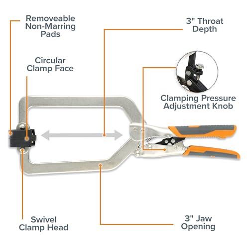 Image of BORA Auto Adjust 6 inch Locking Vise Grip Clamp with Swivel Pads - Heavy Duty Multi Purpose Welding Clamps with Comfortable Grips Perfect C Clamp for Woodworking, Welding, and Metalworking