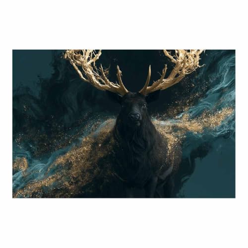 Toile cerf bois dorés œuvre artistique raffinée décoration salon moderne