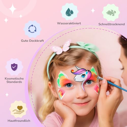 Janolia Gesichtsfarbe Kinderschminke Set, Macaron Bodypainting Farben für Theaterschminke Regenbogenschminke Faschingsschminke, Wasserbasis Face Paint, Ideal Kinderschminken Set für Halloween Karneval