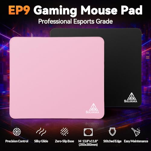 Image of SOLAKAKA EP9 Pink Gaming Mouse Pad - 4MM Thick 13.8 inchx11.8 inch (350x300mm), Tight-Weave Control Surface, Non-Slip Rubber Base, Stitched Edge- FPS,MOBAs,RTS,MMO(M zise)