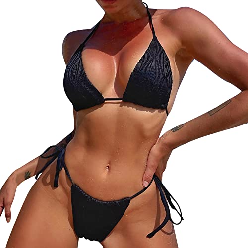 Bikini sexy push-up en dentelle noir taille L pour femme