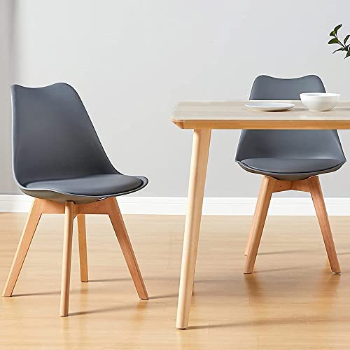 CangLong ダイニングチェア【1脚】座面高さ 47.77cm PU座面 天然木脚 北欧風 イームズスタイル チューリップ型 グレー リビング オフィス用 耐荷重120kg 組立簡単 背もたれ付き 快適 モダン 【日本正規輸入品】