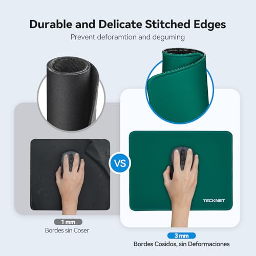 Image of TECKNET Mouse Pad with Anti-fray Stitchin, Waterproof Surface & Non-Slip Rubber Base with Stitched Edges Gaming Mouse Mat for Laptop，Compatible with Laser and Optical Mice - Dark Green