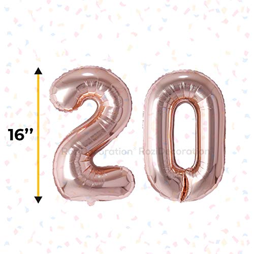 Image of Rozi Decoration 16? Inch Rose Gold 20 Number Balloon For Birthday Decorations | 20th Anniversary Decoration Items | Pack of 2 Pcs Number Foil Balloons