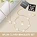 KPLUYI 4PCS Clover Bracelet Set, 18K Dainty Real Gold Plated Four Leaf Bracelet/Necklace/Earrings/Ring Jewelry Set for Women Gifts(White)