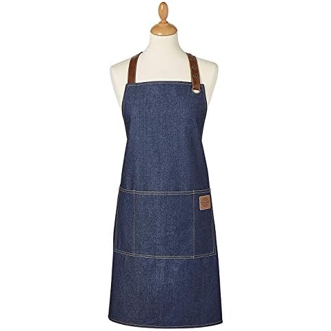 Sterling Sports® Oxford Denim Apron Cotton Indigo 70 x 80 cm- Denim Double Oven Glove Indigo 17 x 90 cm- Pot Holder-Gauntlet-Oxford Vintage Denim Place-mats (Adult Denim Apron) Cover