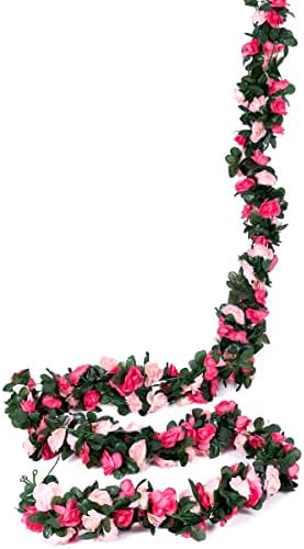 Senseya 6pcs Artificial Flower Garlands Fake Peony Vine Artificial Flower Hanging Rose Ivy for Wedding Home Hotel Office Garden Craft Art Decor (Pink)