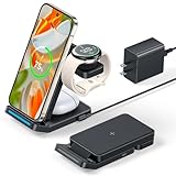 3 in 1 Foldable Wireless Charger for Pixel Watch 1st(Not for Pixel Watch 4/3/2), 15W Fast Charging Station Stand for Pixel 10 Pro XL/9/8/7/6 Pro and Buds with Adapter, Black