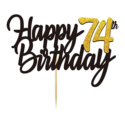 Happy 74th Birthday Cake Toppers Glitter 74th Anniversary Cake Topper 74 Years Loved Bday Decorations 74 Gold Birthday Cake Decorations Seventy-four Party Supplies for Women Men(Black Gold)