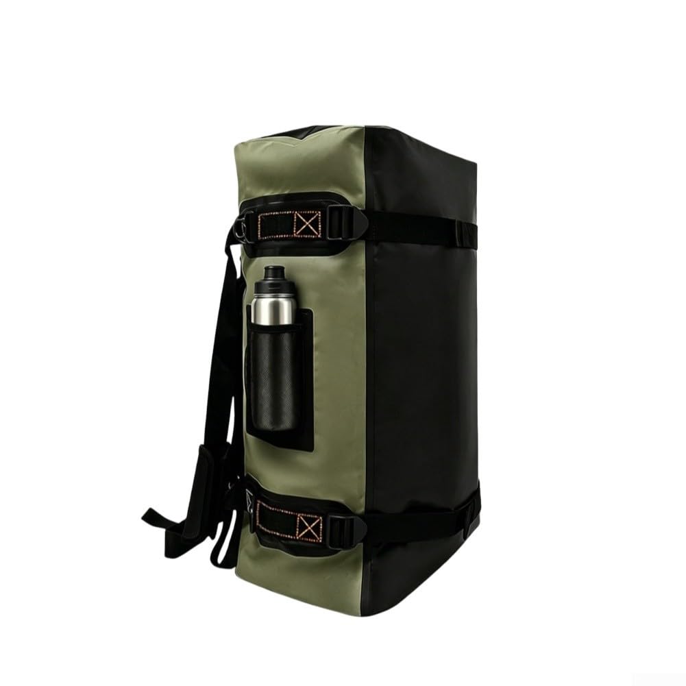 Borsa impermeabile per moto con tessuto in PVC 500D, costruzione ermetica e tasche esterne in rete per oggetti di uso frequente (60 L (40 L (34 x 25 x 53 cm) verde militare