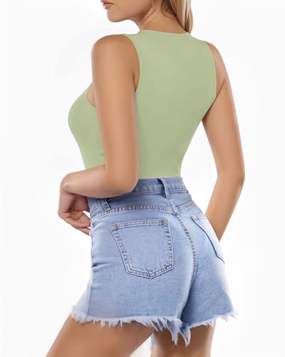 Image of MANGOPOP Women's Tank Top Bodysuit Crew Neck Sleeveless Racerback Halter Ribbed Body Suits Sexy Summer Going Out Tops