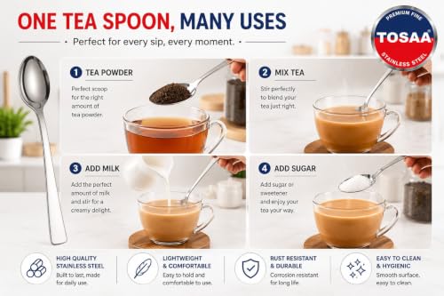Image of Tosaa Tea Spoon Impress 16G-6-Piece Stainless Steel Spoon Set, Set of 6 for Everyday Use,Rust-Resistant & Dishwasher Safe
