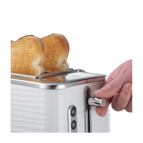 Russell Hobbs Inspire 2 Slice Toaster (Extra wide slots, High lift feature, 6 Browning levels, Frozen/Cancel/Reheat function with Blue LED illumination, 1050W, White textured high gloss) 24370