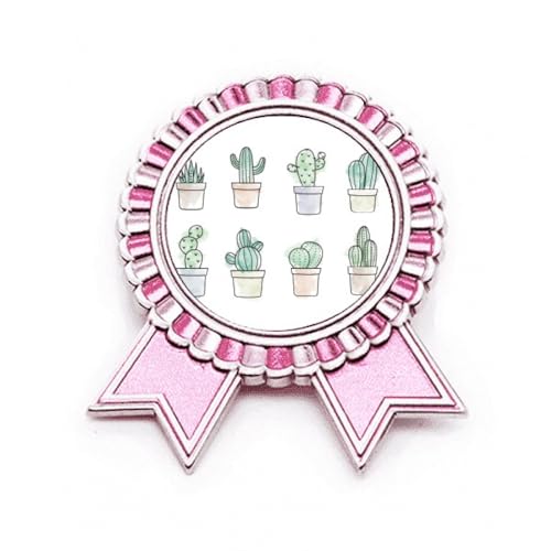 Broche cactus en pot en métal taille M avec motif de rose élégante