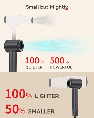 Image of Hair Dryer, 160000 RPM High-Speed Brushless Motor, Gray | 500 Million Negative Ions, Professional Ionic Blow Dryer with Magnetic Nozzle, Lightweight for Home,Travel & Salon